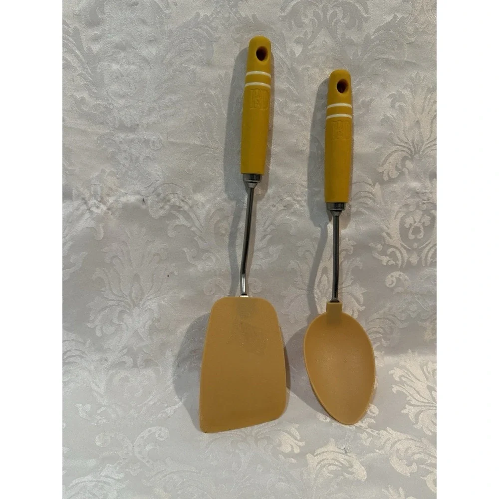 Paula Deen spatula‎ solid slotted spoon. flexible silicone stainless steel shaft